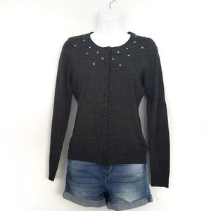 NY & Company charcoal gray beaded button front preppy cardigan size xs